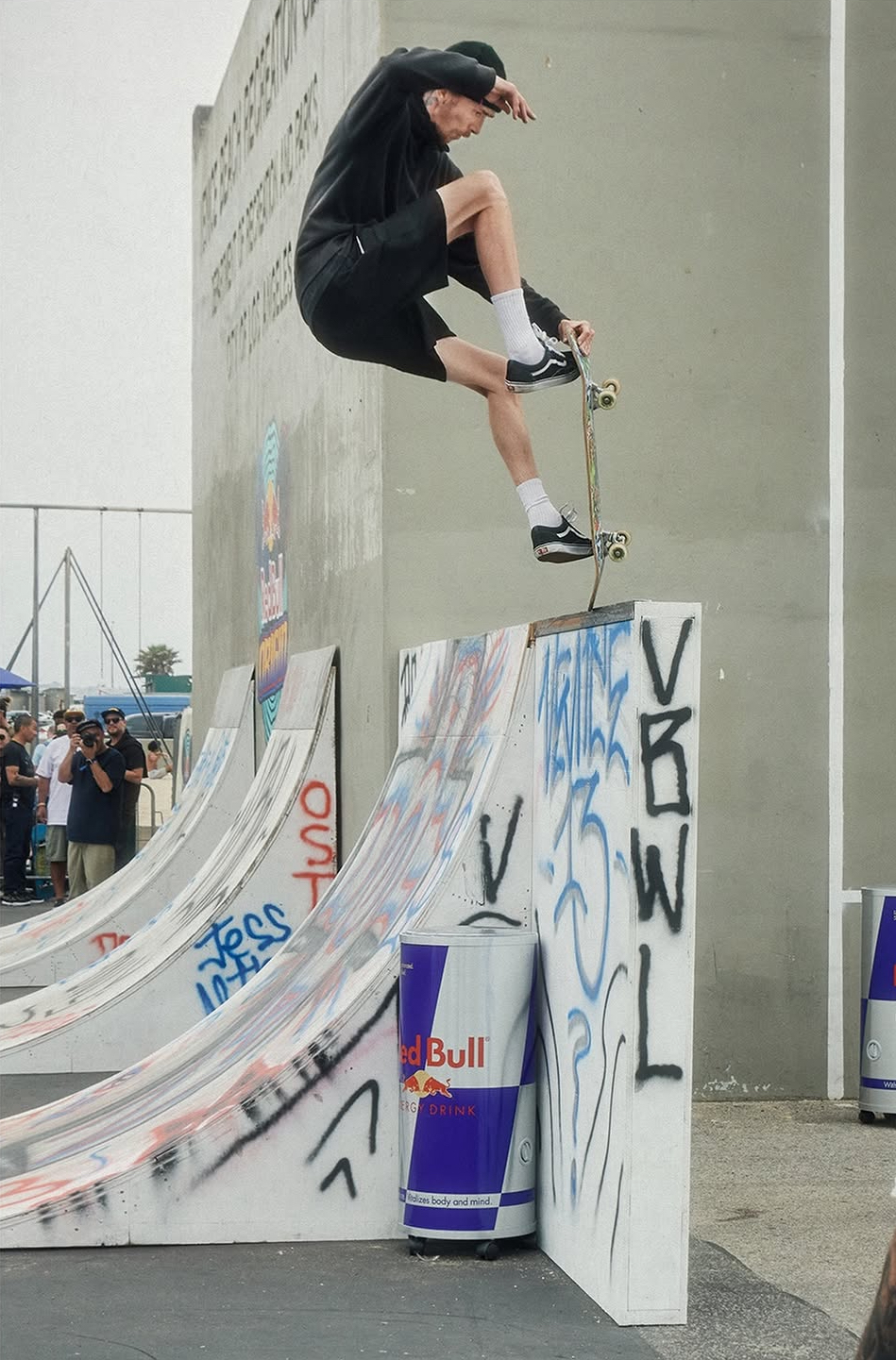 Haden performing a Red Bull wall trick at Venice.
